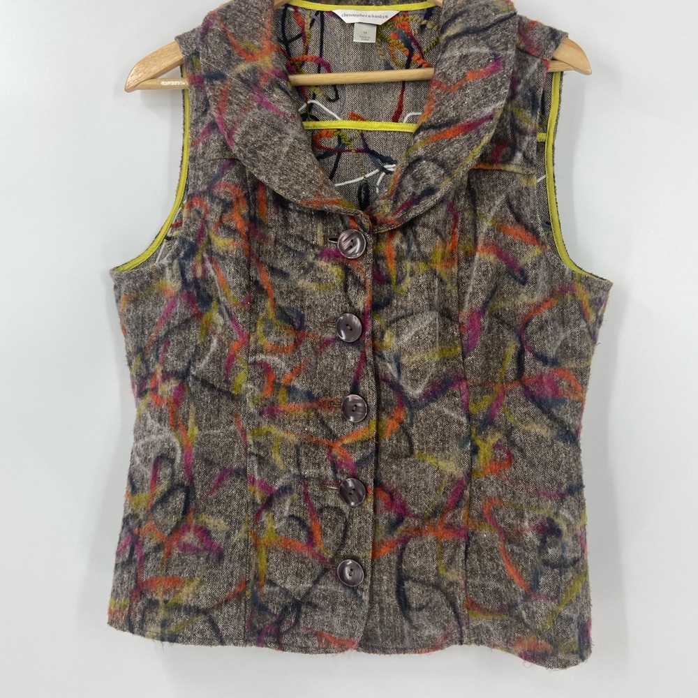 Christopher Banks multi color fall vibe button front vest Medium